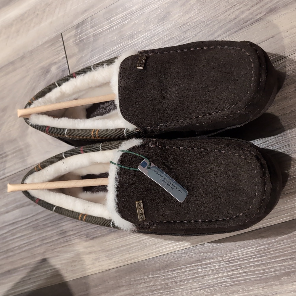 NWT Barbour Brown Martin Suede-Blend Slippers
